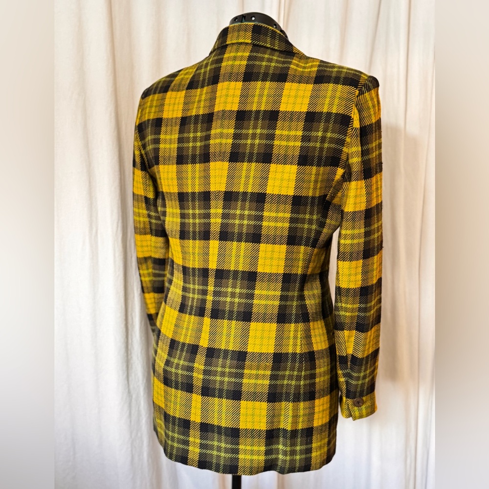 Vintage Jones New York Yellow and Black Plaid Wool Blazer Women's Size 10 - Picture 6 of 15